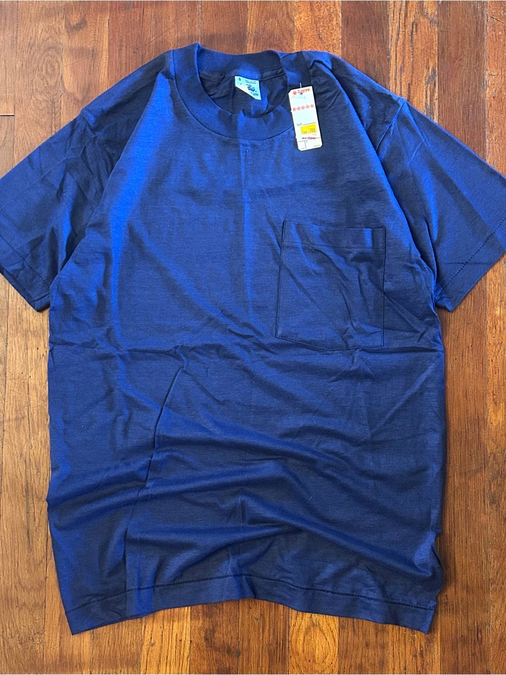 Vintage 70s Fruit Of The Loom USA Single Stitch Navy Blue Blank Pocket T-shirt S